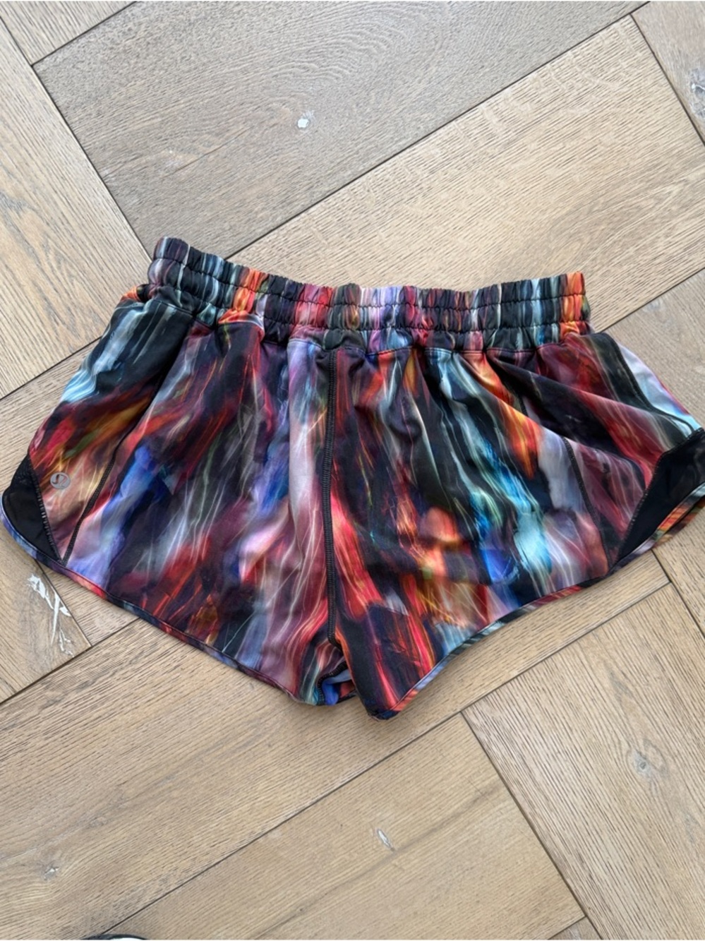 lululemon athletica Women’s Multicolor Abstract Running Shorts with Black Trim